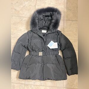 Women's black  Fur-Trimmed Puffer Jacket